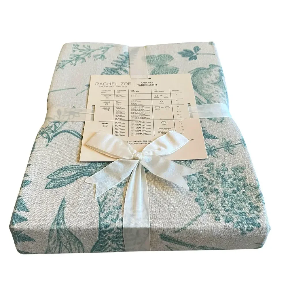 RACHEL ZOE Easter Tablecloth 60 x 84 Bunnies Ivory Green Silver Glitter New